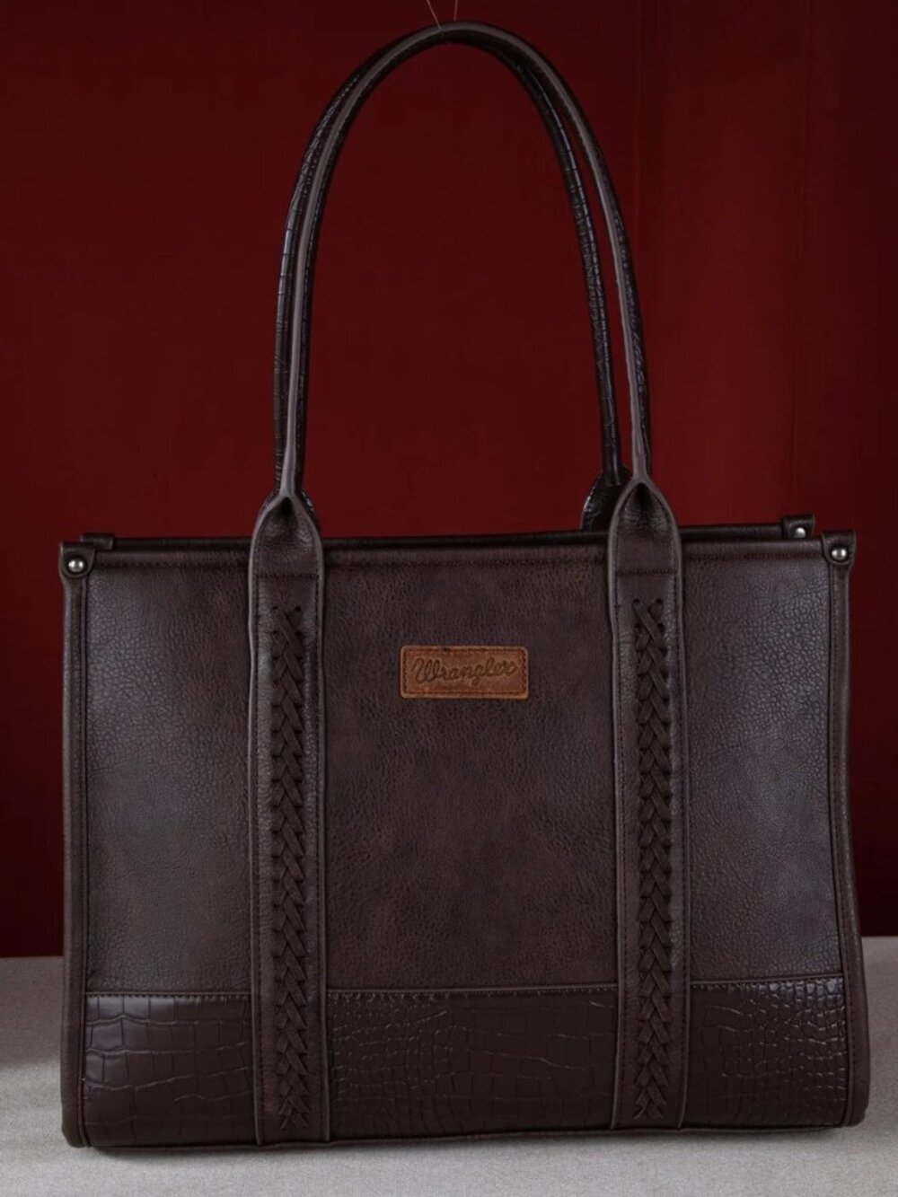 Wrangler Croc Print Concealed Carry Wide Tote - Coffee